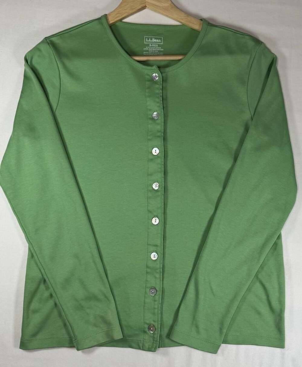 LL Bean Supima Cotton Cardigan Size S-Reg Green